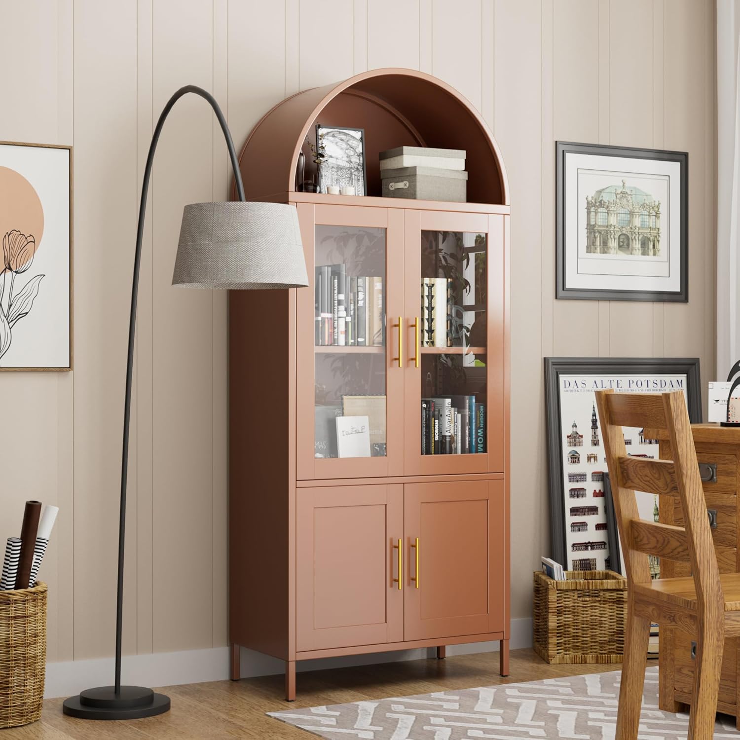 Office Furniture Custom - Metalen gebogen boekenkast met 4 deuren,