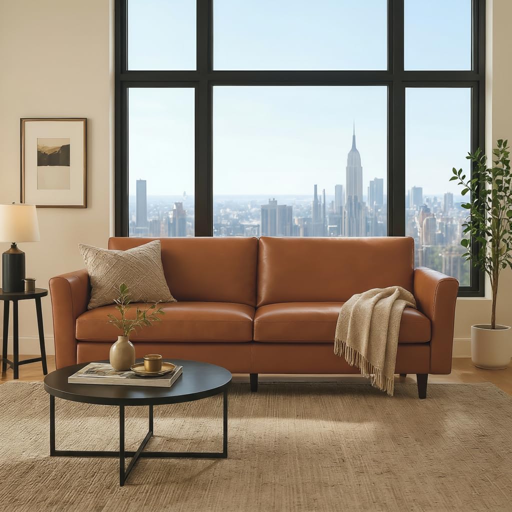 Office Furniture Custom - 80 inch kunstleren bank, mid-century modern
