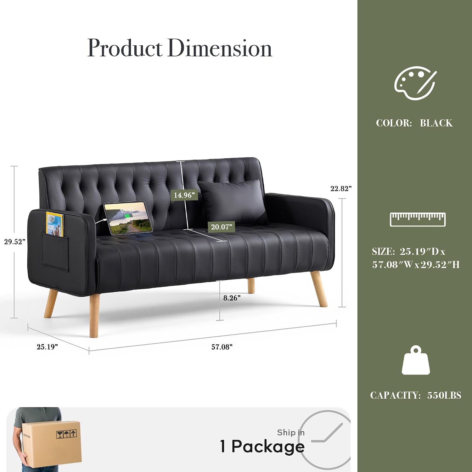 57” W loveseat-bank, kleine ku - Office Furniture Custom recensie en prijs